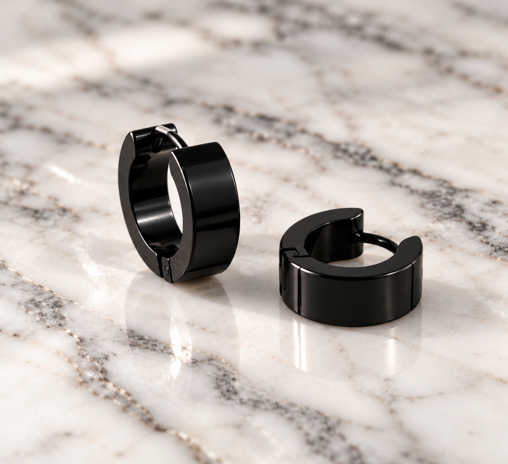 Classic Black Huggie Earrings (12mm)