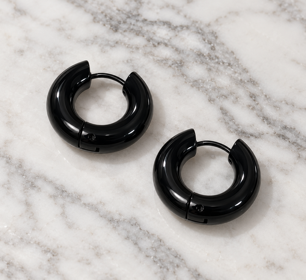 Onyx Chunky Hoop Earrings