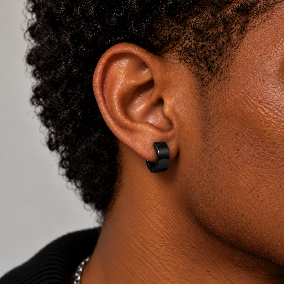 Classic Black Huggie Earrings (12mm)