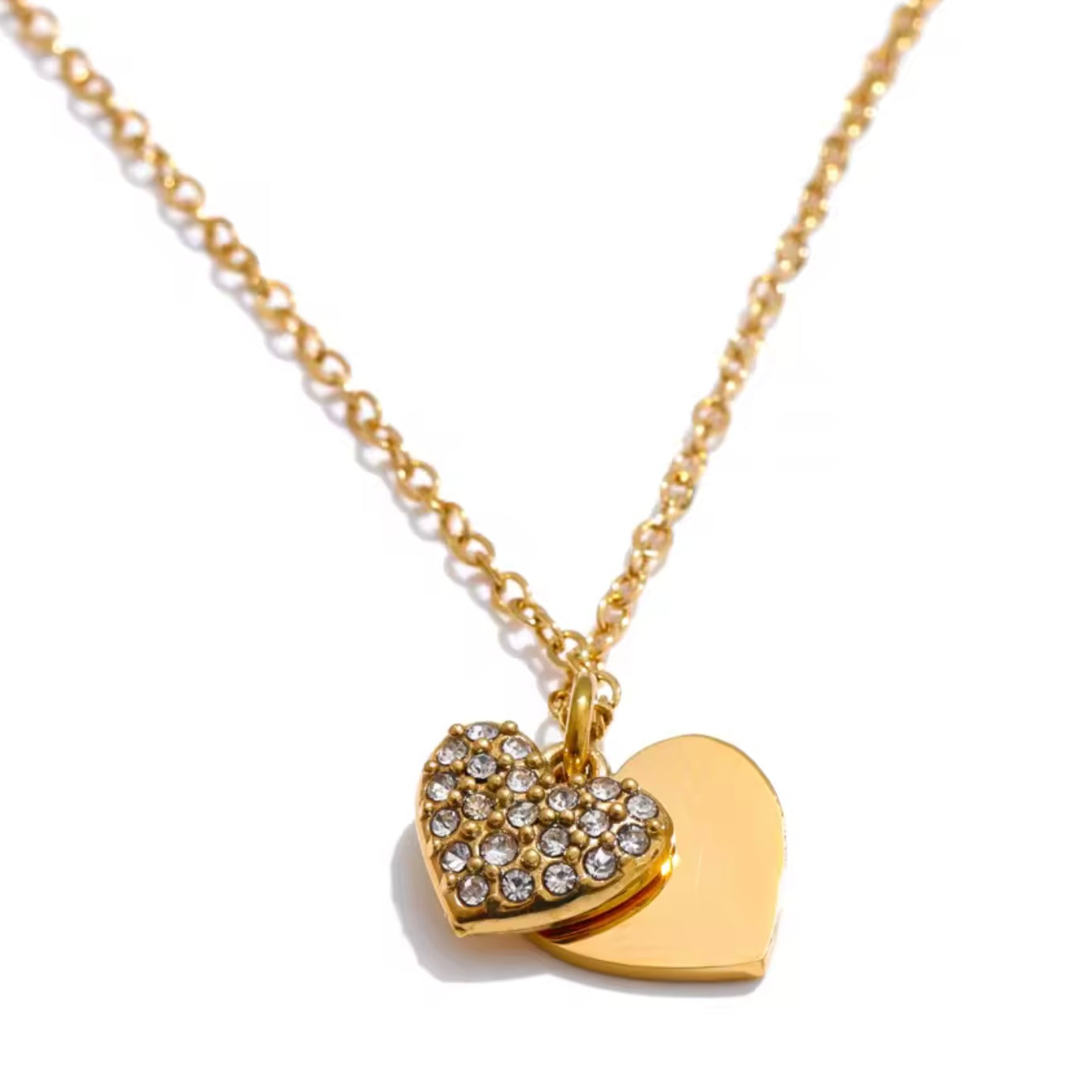 18ct PVD Gold Pated Stainless Steel heart-shaped necklace with embedded crystals