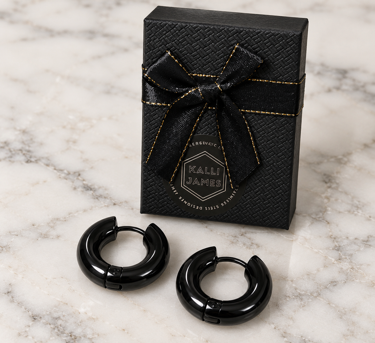 Onyx Chunky Hoop Earrings