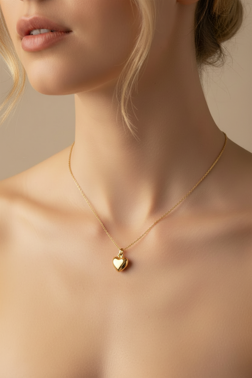 Gold heart-shaped pendant on a white background