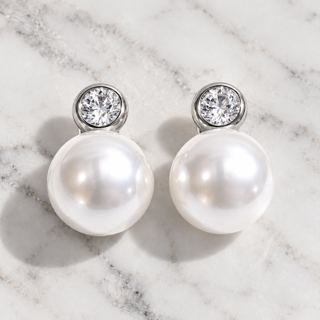 Large Pearl Cz Studs