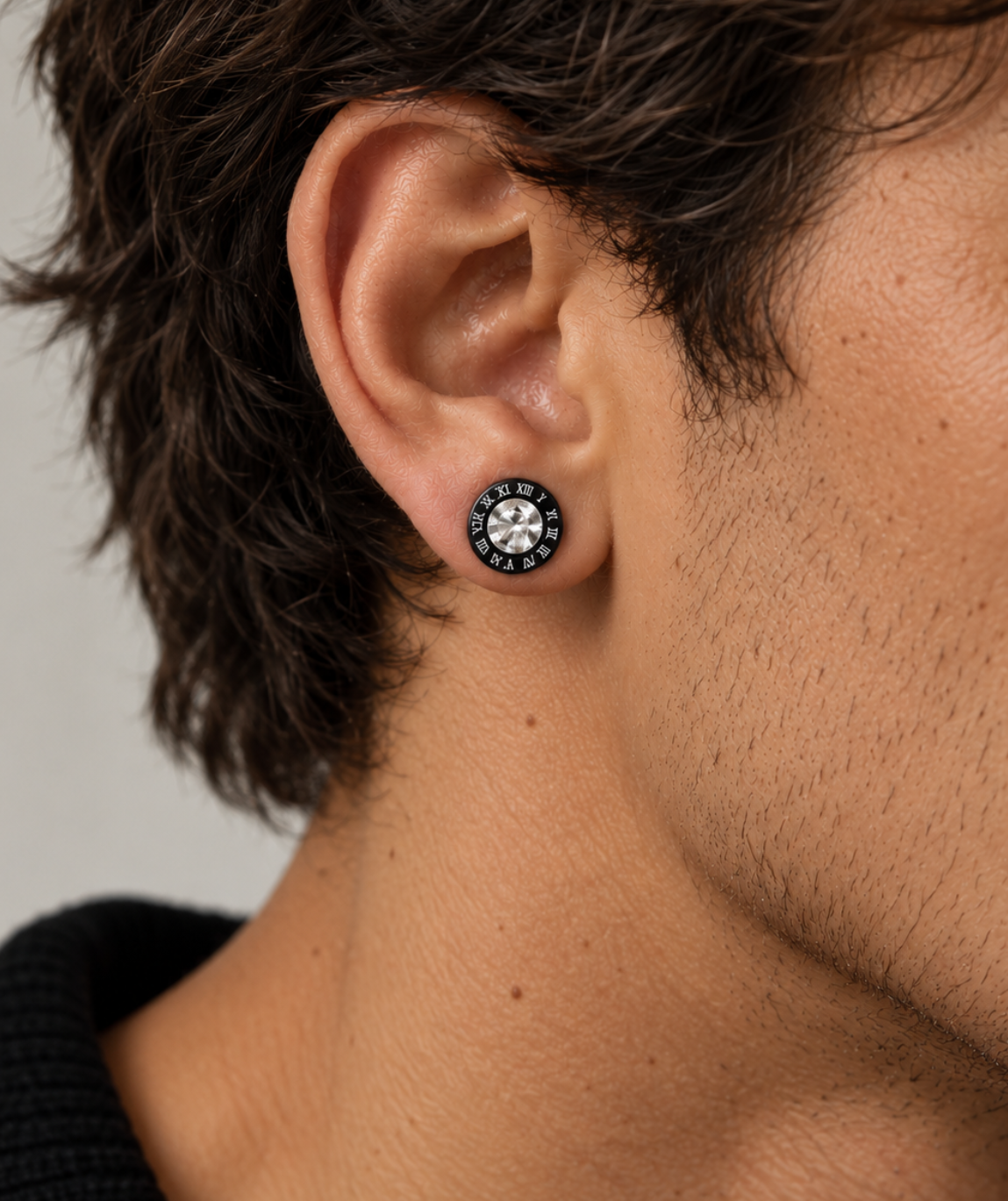 Black Roman Numeral Stud Earrings (9mm)