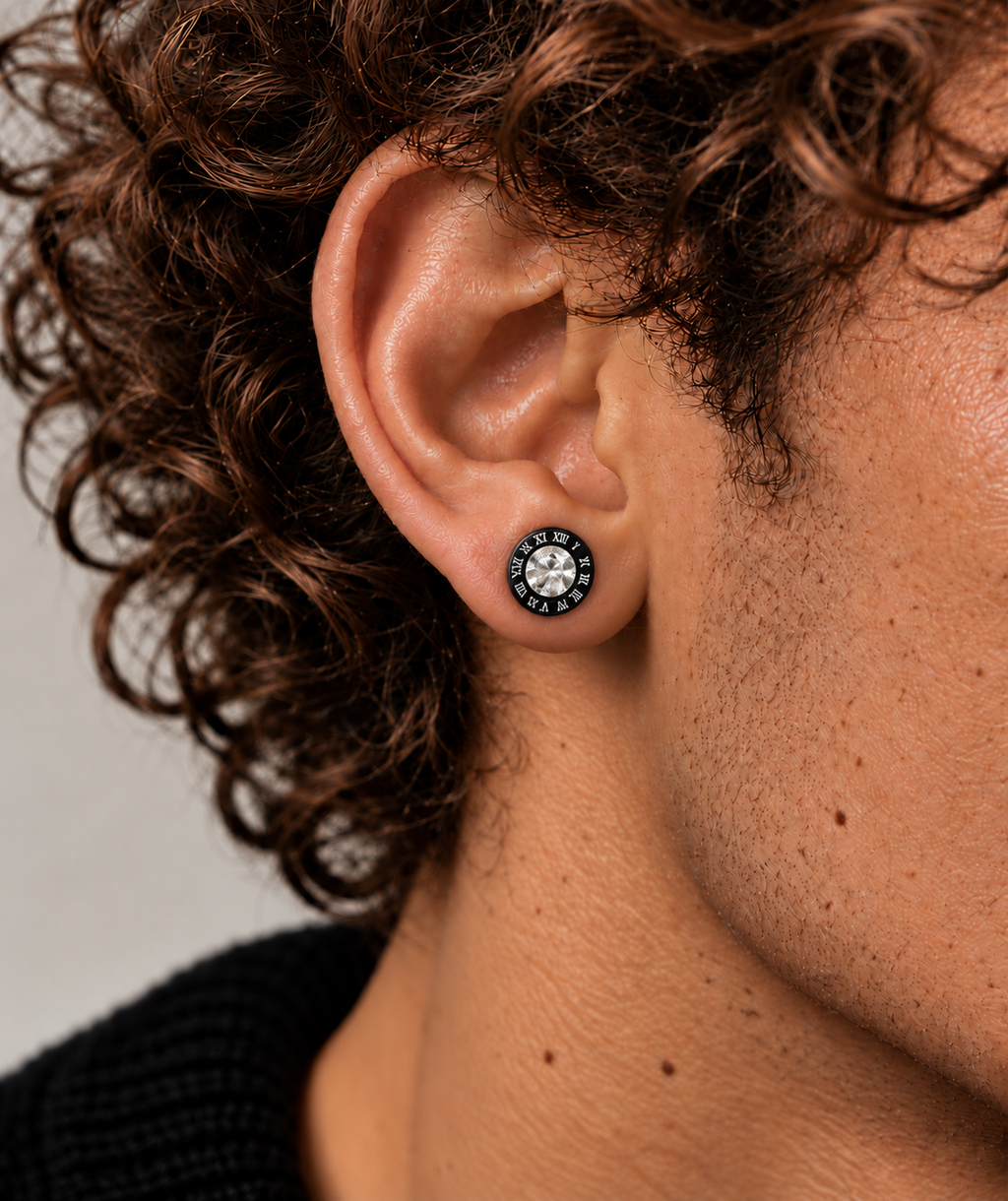 Black Roman Numeral Stud Earrings (9mm)