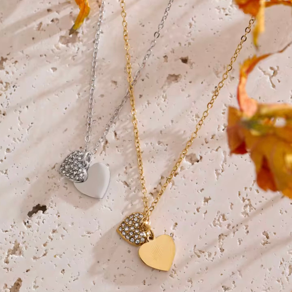 Waterproof 18ct PVD Gold Plated Crystal Heart on Stainless Steel 