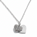 Silver heart-shaped charm necklace with embedded cubic zirconia