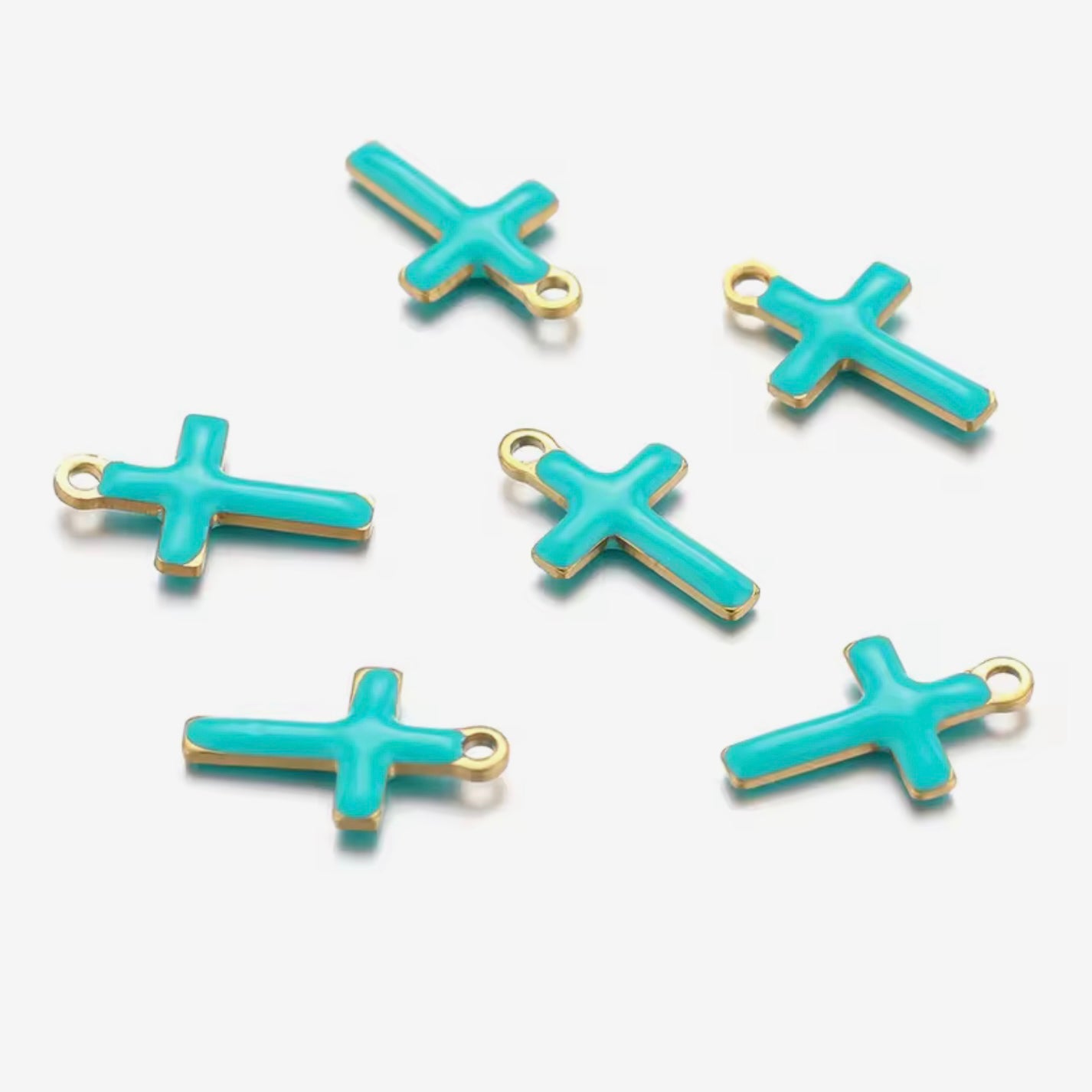 Bright Blue Enameled PVD Gold Plated Mini Cross