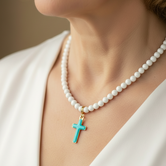Blue Enamel Mini Cross Pendant