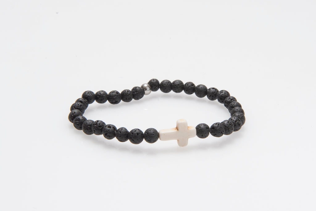 Howlite Cross and Lava Rock #B010