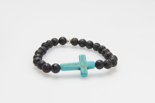 ‘Christo’ Turquoise Howlite Cross and Lava Rock #294