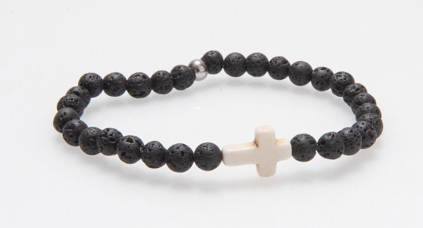 Howlite Cross and Lava Rock #B010