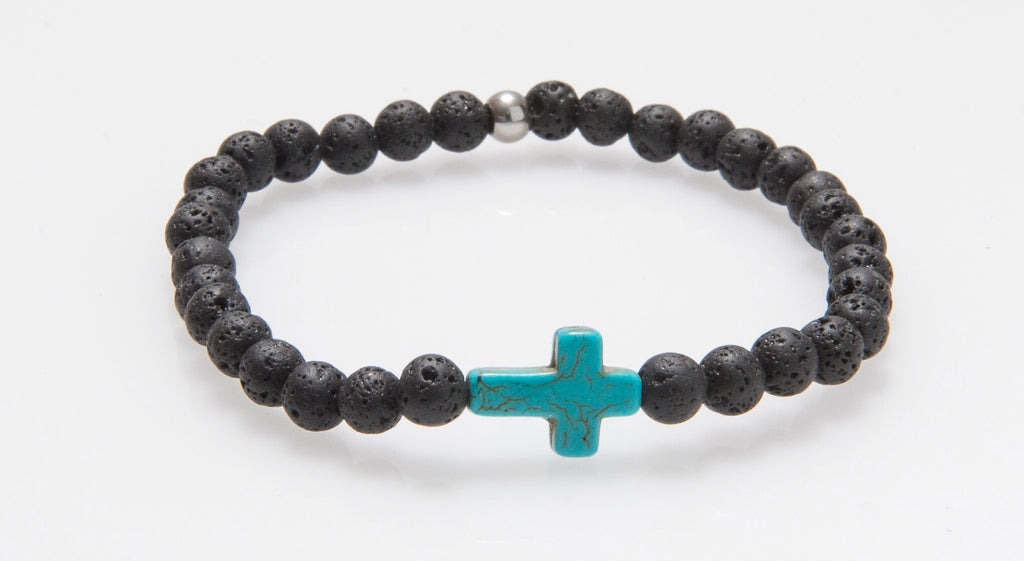 Howlite Cross and Lava Rock #B010