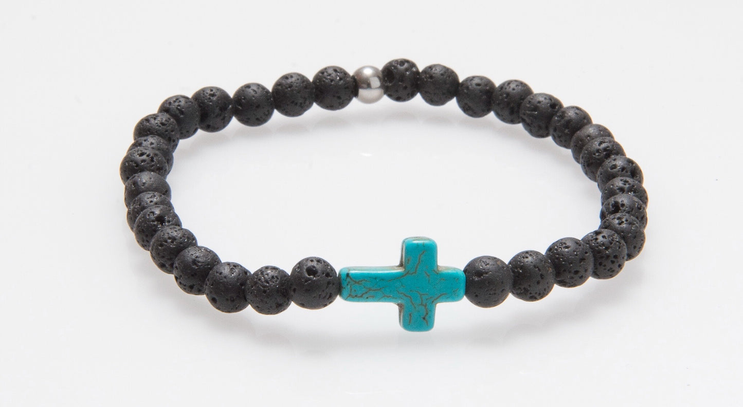 Howlite Cross and Lava Rock #B010
