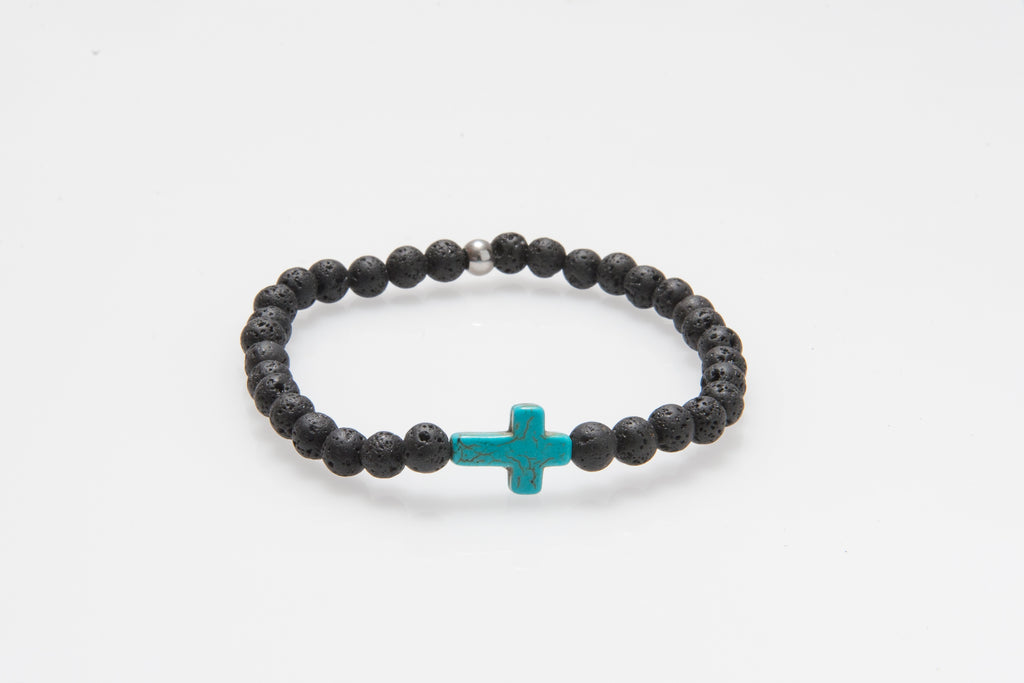 Howlite Cross and Lava Rock #B010